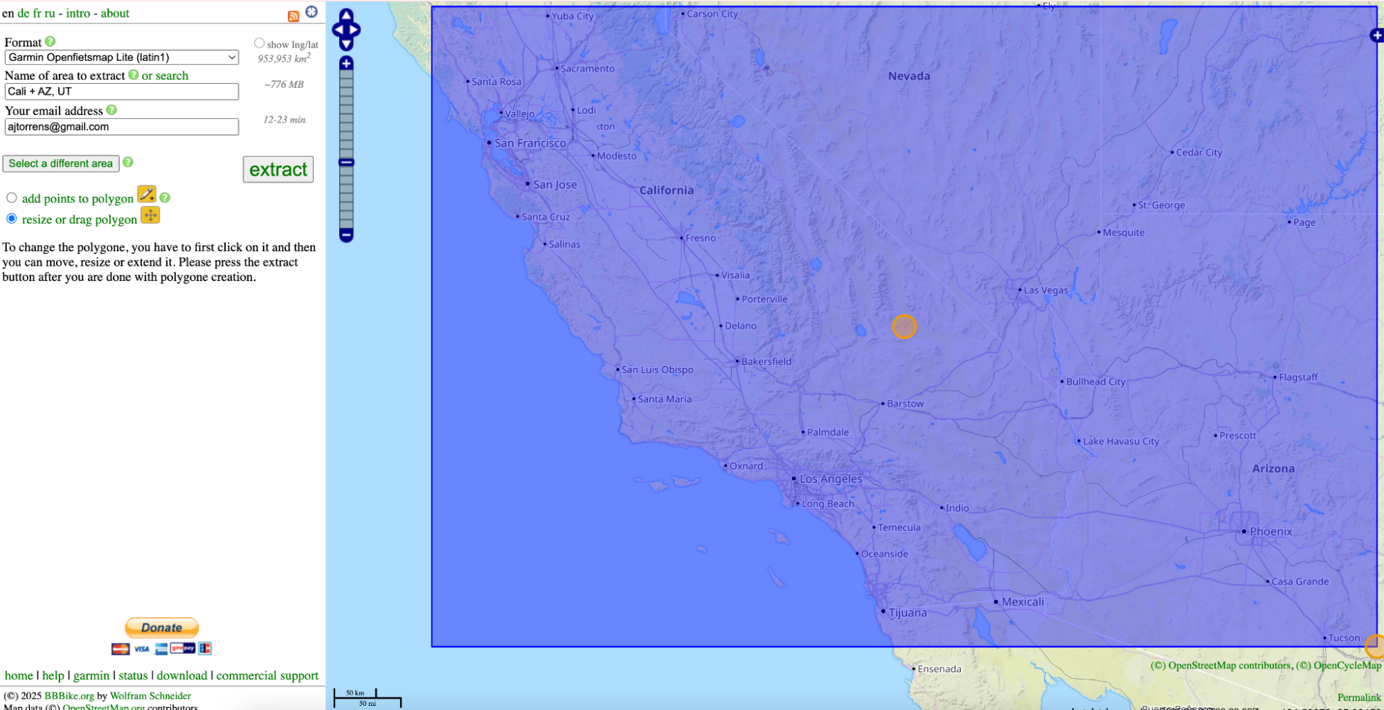Choosing the target area in bbbike.org.