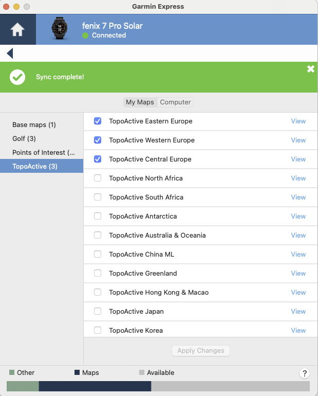 Mapping options available from Garmin Express 1/2