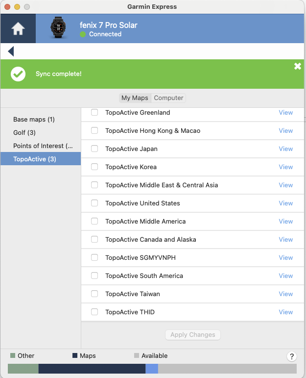 Mapping options available from Garmin Express 2/2