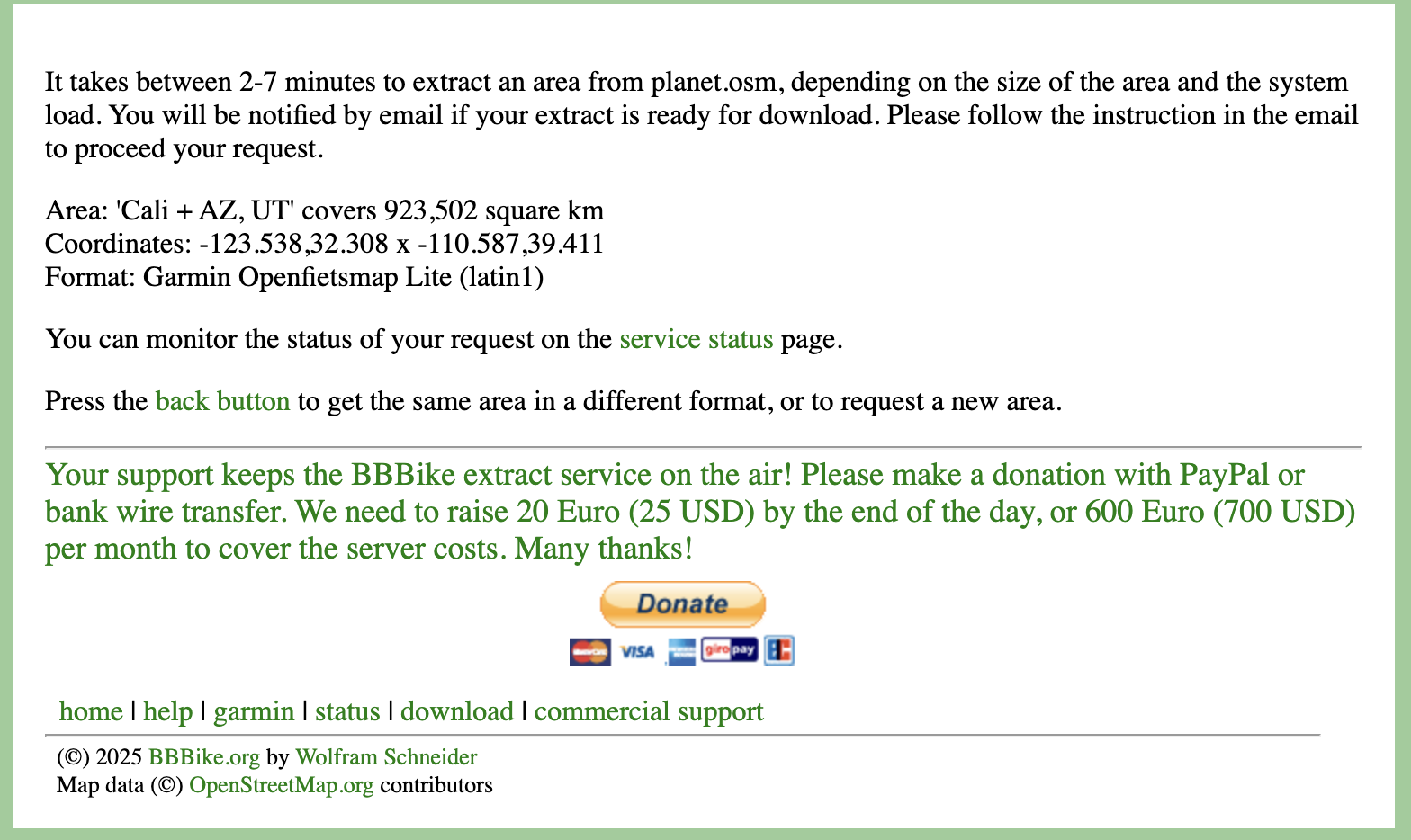 Confirmation that your extract is being processed (and option to donate!