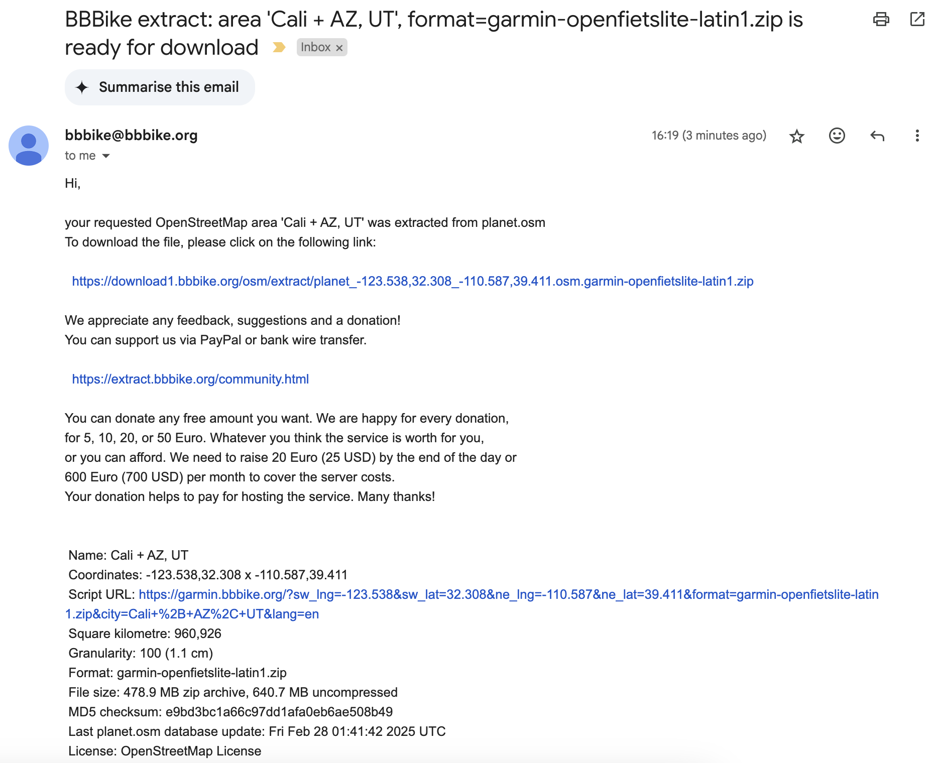 Email with link to extract in .zip format.