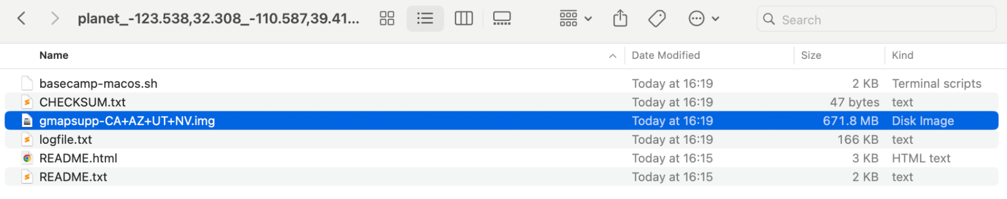 Contents of the uncompressed directory, including the all-important .img file.