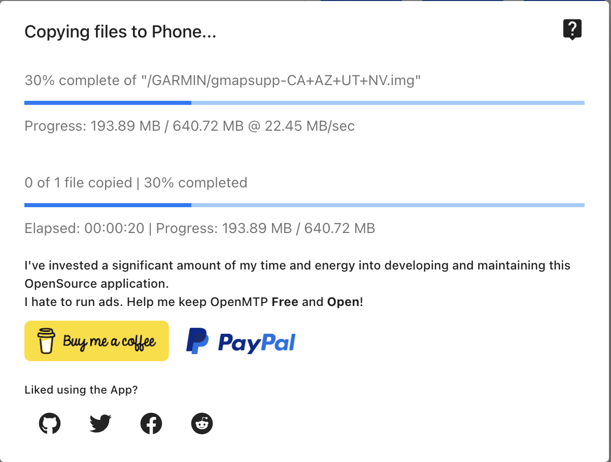 Transfer process of .img map file from computer to device
